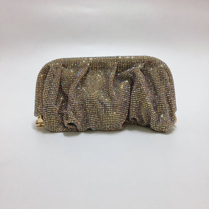 Bolso de mano de lujo con diamantes de imitación fruncidos y degradados para mujer, bolso cruzado con cadena de diamantes brillantes, bolso de fiesta de noche con purpurina