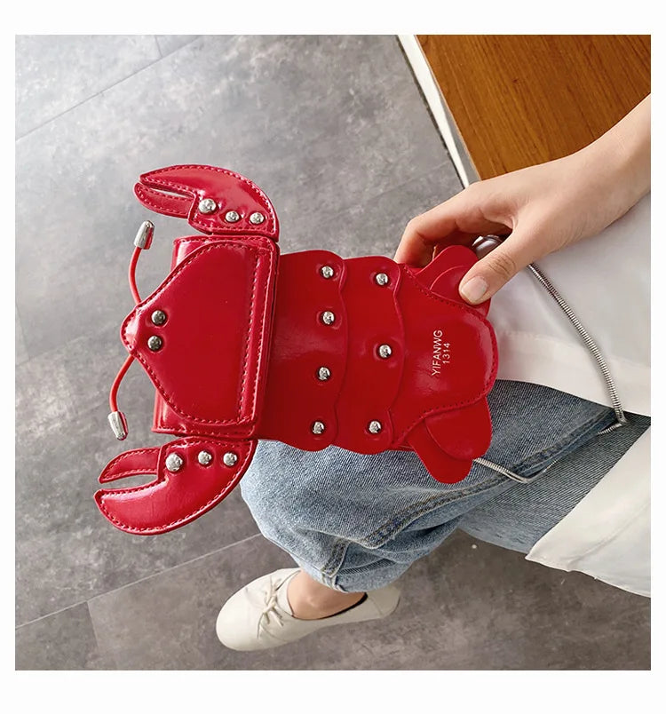 Funny Crayfish Shape Pu Shoulder Bag For Women Summer Red Phone Bag Girls' Chain Small Crossbody Bag