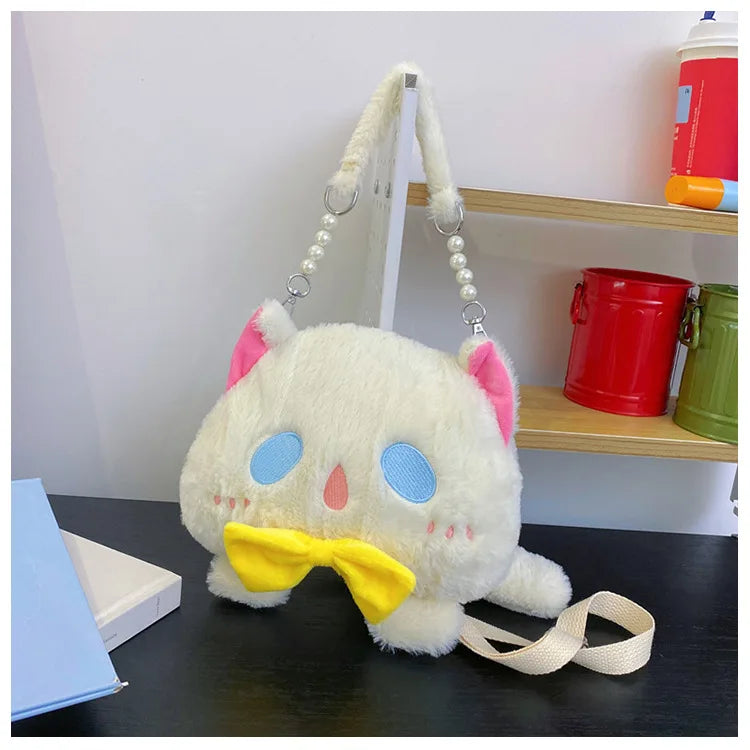 2024 Nuevo bolso de hombro de gato de peluche Lindo bolso de mano pequeño Bolso de mano de diseño de dibujos animados para mujer Elegante bolso cruzado Monedero