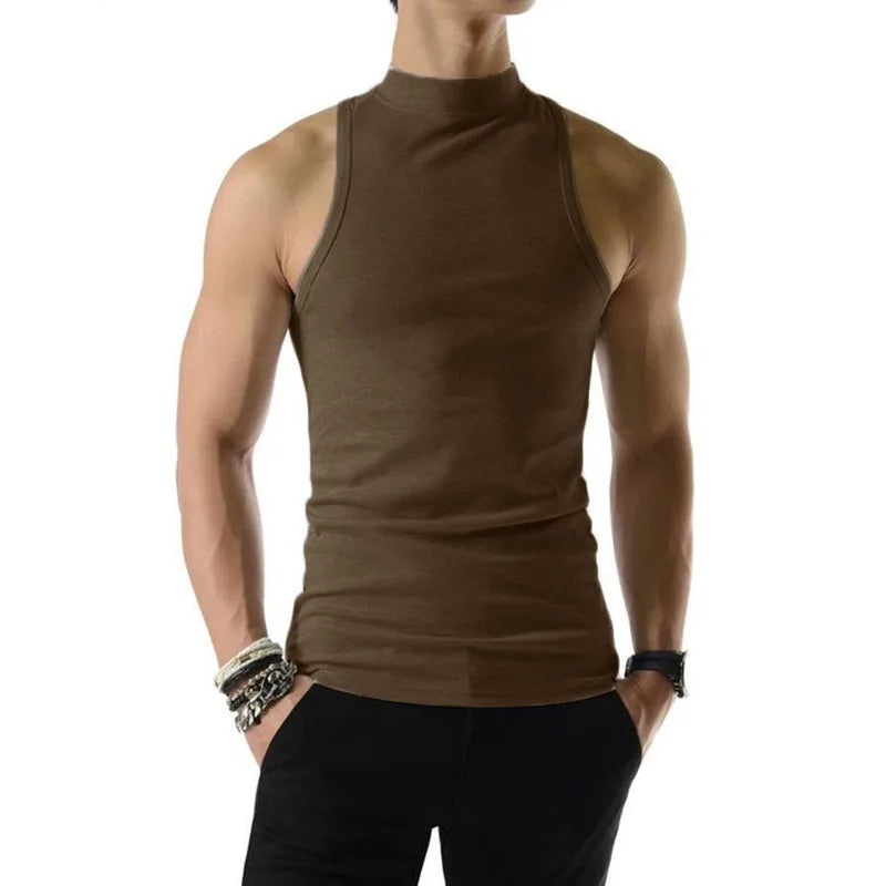 2023 Camisetas sin mangas para hombre, de color liso, cuello alto, sin mangas, de punto, informales, ropa de calle de verano, ropa de moda para hombre INCERUN S-5XL