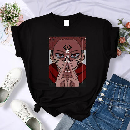 T-shirt d'été respirant pour femme, motif animé Jujutsu Kaisen Ryomen Sukuna, style hip-hop, décontracté, cool, manches courtes, vêtements de rue doux