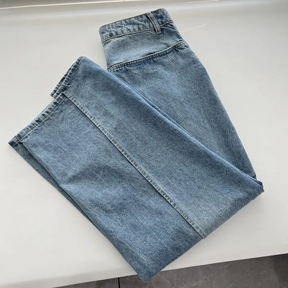 DEAT Fashion Women's Wear Jeans In Both Front And Back High Waist Deconstruct Two Fake Loose Denim Pants Winter 2024 New 7AB2797