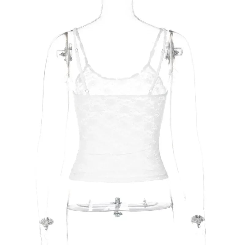 Hawthaw Sexy Femmes 2024 Été Dentelle Transparente Fête Club Streetwear Blanc Débardeurs Camis Articles En Gros Pour Les Entreprises