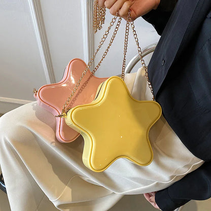 Bolso de hombro pequeño para mujer, color amarillo, con forma de cinco estrellas, tipo bandolera, bonito bolso de cadena para niña, minibolso tipo mensajero