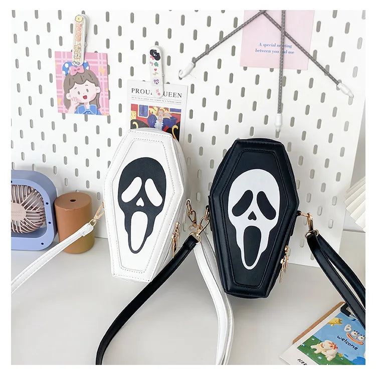 Bolso bandolera con forma de ataúd de fantasma de Halloween, con calavera gótica, divertido bolso de hombro para mujer