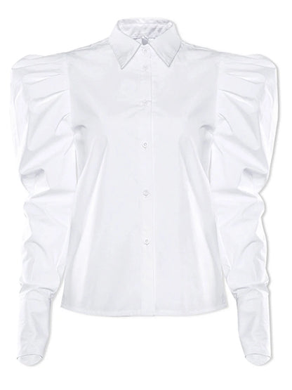 Camisa de mujer DEAT Fashion con mangas largas abullonadas y solapa de un solo pecho, blusa recta de algodón blanca, otoño 2024, nueva tendencia 7AB1171