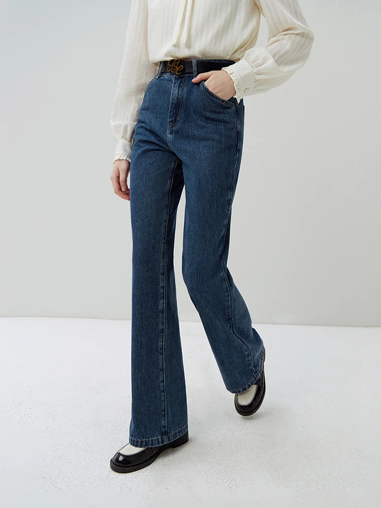 FSLE High Street Style Bootcut Jeans para mujer Otoño 2023 Nuevo look Slim Tall Pantalones Casual High Waist Full Length Jean Femenino