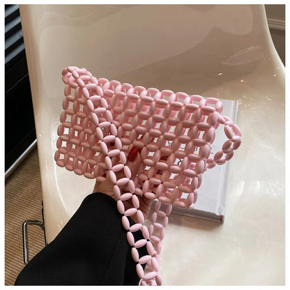 Summer Small Bag New 2023 Candy Color Envelope Bag Hand Made Hollow Woven Shoulder Bag