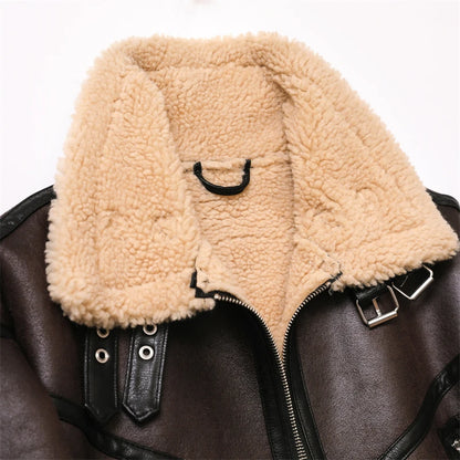 suninheart 2023 Femme Mode Épais Chaud Faux Shearling Veste Manteau Vintage À Manches Longues Ceinture Ourlet Femme Vêtements D'extérieur Chic Hauts