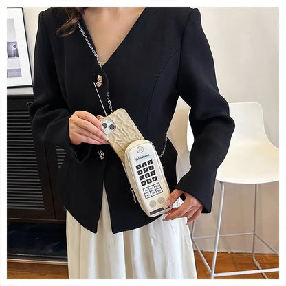 Lindo bolso de hombro para niñas, divertido bolso estilo teléfono móvil, moderno bolso bandolera de un solo hombro con cadena digital y estampado para mujer