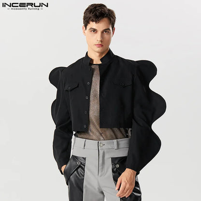 Soirée Spectacles Style Hauts INCERUN Beau Hommes Mode Solide Pétale Conception Vestes De Costume Personnalité Masculine Blazers À Manches Courtes S-5XL