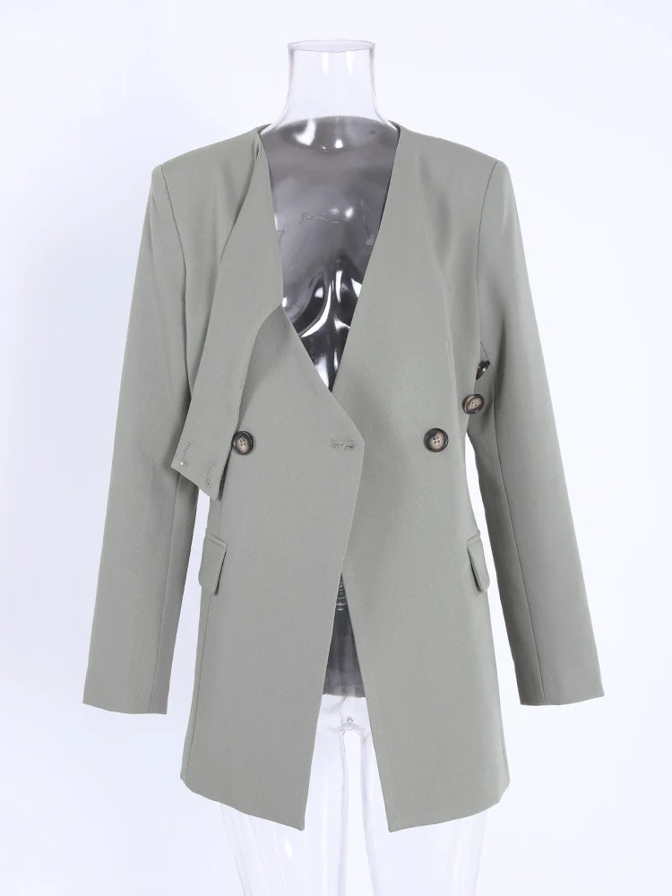 DEAT Fashion Blazer pour femme, col en V, déconstruction, bouton latéral, taille, manches longues, veste de costume grise, printemps 2024, nouvelle tendance CPDB002