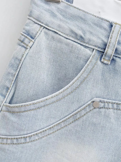 DEAT Mode Femmes Jupe A-ligne Épissé UltraShort Denim Poche Taille Haute Mince Couleur Unie Jupes Printemps 2024 Tendance Nouvelle 17A5641