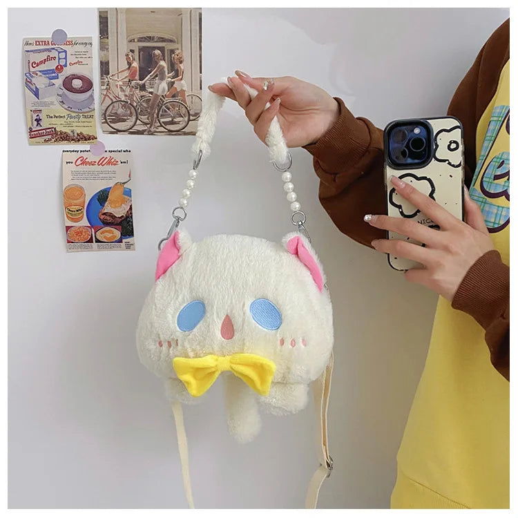 2024 Nuevo bolso de hombro de gato de peluche Lindo bolso de mano pequeño Bolso de mano de diseño de dibujos animados para mujer Elegante bolso cruzado Monedero