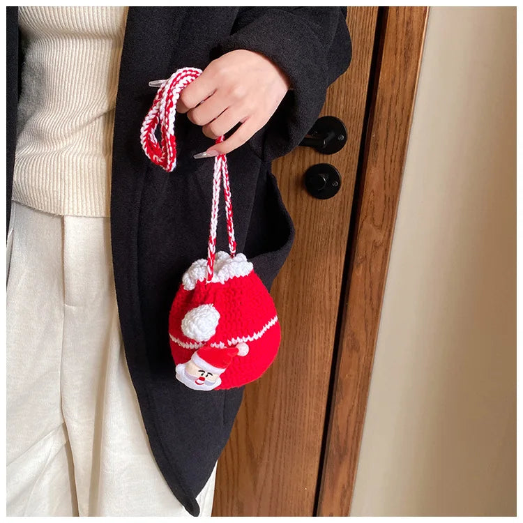 Bolso de punto de Papá Noel para mujer, bonito bolso cruzado de dibujos animados, mini bolso de mano de ganchillo, novedoso bolso navideño