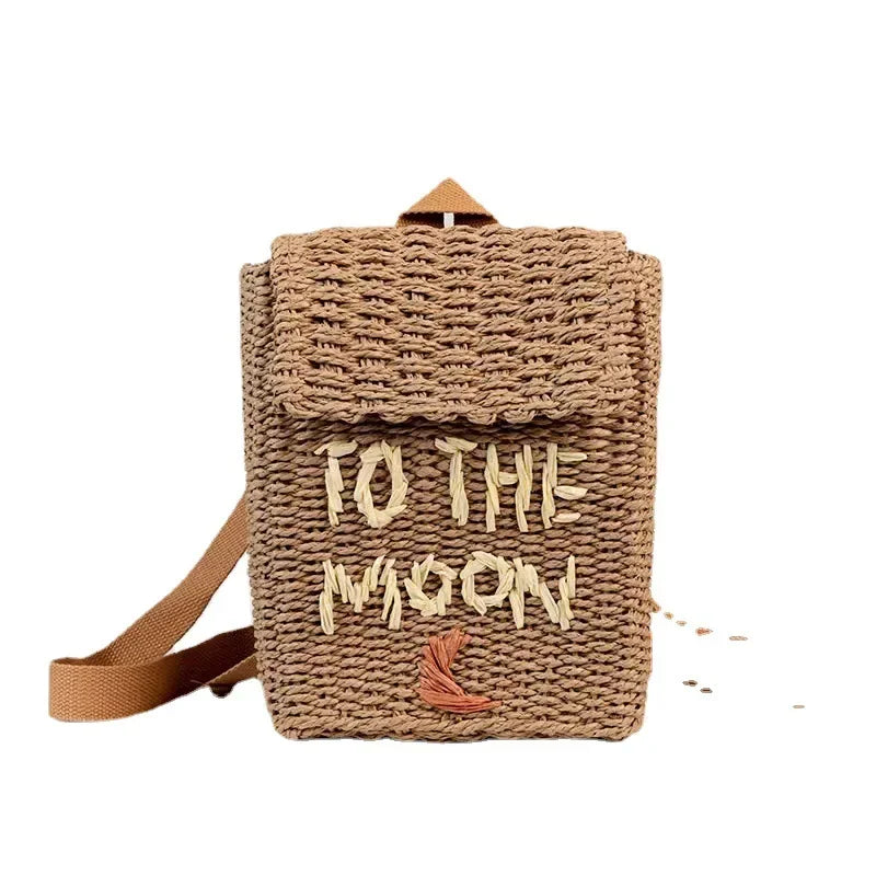 Cute House Shape Straw Backpacks for Little Girls Funny Handmade Woven Back Pack Lovely Summer Beach Bag for Children 2023 Bags