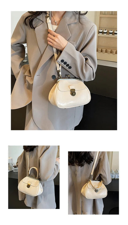 Bolso de mano con clip para mujer, bolso bandolera de cuero, bolso cruzado japonés, bolso con asa superior de color sólido, bolso de cena 2024 バッグ