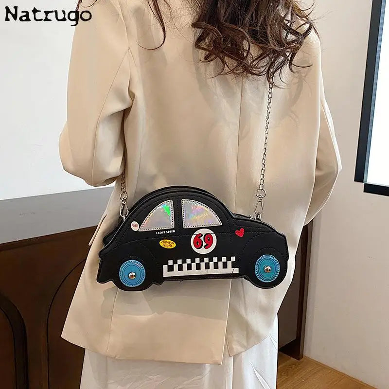 Bolso bandolera divertido para mujer, bonito bolso cruzado con cadena, bolso de mano con forma de coche para mujer, bolsos de hombro con personalidad