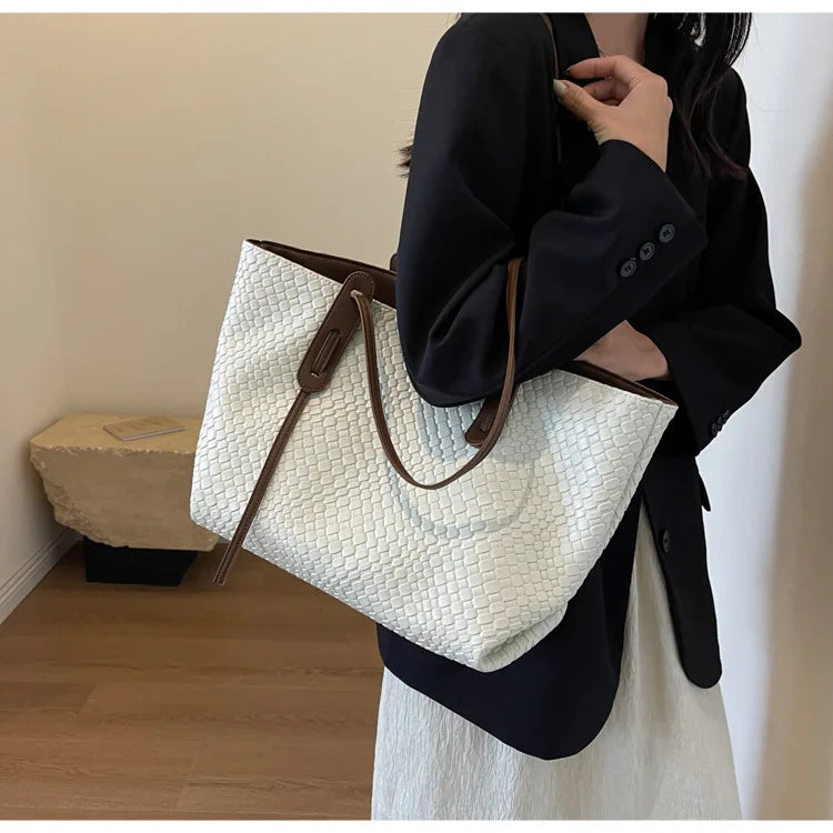 Bolso tejido de gran capacidad para mujer, novedad de primavera 2024, bolso retro versátil de un solo hombro, bolso de mano portátil de versión coreana