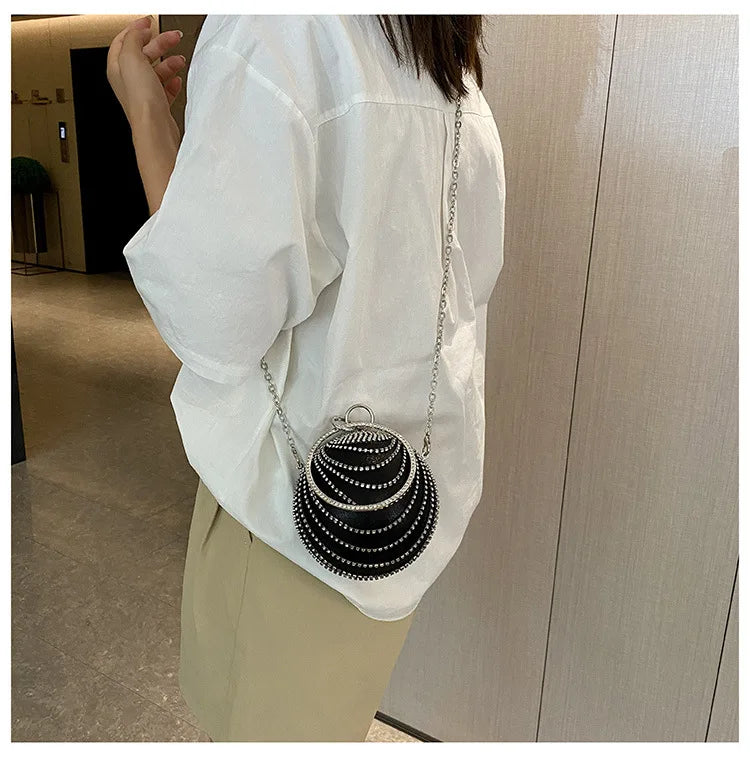 Bolso de noche de moda con incrustaciones de diamantes, bolso pequeño redondo para mujer, bolso de boda con forma de bola