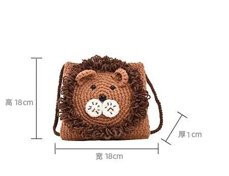 Cute Little Lion Bag For Girls Women's Funny Mobile Phone Coin Purse Winter Knitting Shoulder Crossbody Bag