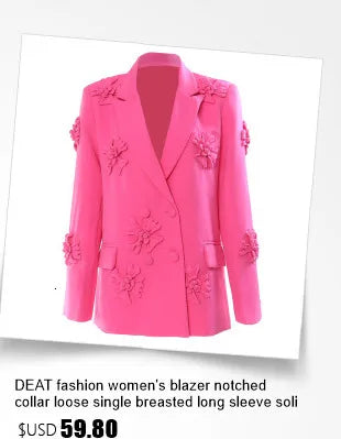 DEAT Fashion Blazer à col châle pour femme, manches longues, strass, double boutonnage, veste ample, nouvelle tendance automne 2024, 7AB1584