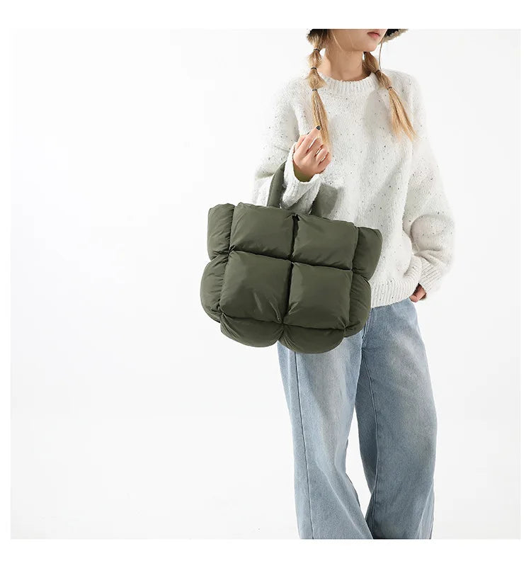 Bolso de mano acolchado suave y moderno para mujer, bandolera de nailon acolchada, bolso de mano de algodón cálido para invierno