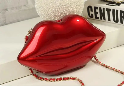 Bolso de mano con forma de labios rojos para mujer, bolsa de hombro con cadena acrílica de alta calidad, para noche, 2017