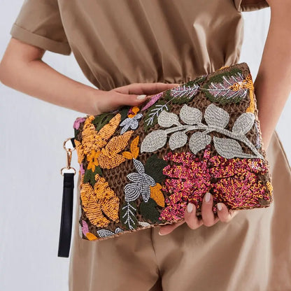 Fashion Embroidered Sequins Clutch Bag for Women Flower Straw Shoulder Crossbody Bags Summer Party Bag Vacation Big Purses 2024