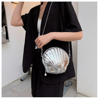 Bolso de verano para mujer, pequeño bolso con lentejuelas y forma de concha, bolso de cadena para mujer, pequeño bolso de hombro con lentejuelas a la moda, bonito bolso cruzado para niña