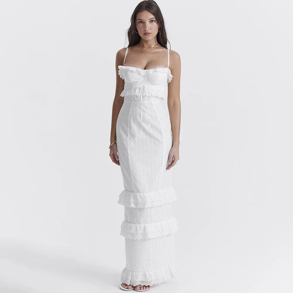 Suninheart Vestido de verano de alta calidad para invitadas de boda para mujer 2023 Vestido largo de fiesta de cumpleaños de noche de estilo francés blanco para ocasiones especiales