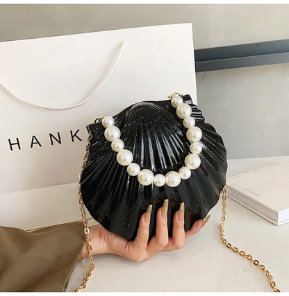 Evening Bags Shell Shape Women Clutch Bags 2023 New Wedding Bridal Handbag Pearl Beaded Fashion Shell Chain Party Bags