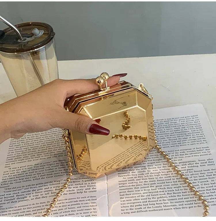 Gold Silver PVC Box Design Party Evening Clutch Bag 2022 Trend Designer Chain Shoulder Crossbody Bags Mini Purses and Handbags