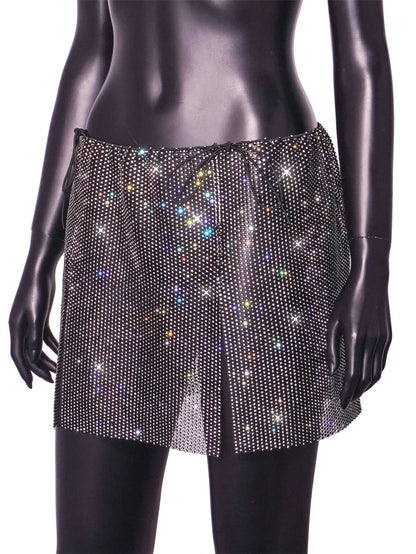 Jupe mini sexy transparente en strass pour femme, jupe crayon fendue brillante pour la plage et les fêtes, vêtements de festival, été, 2024