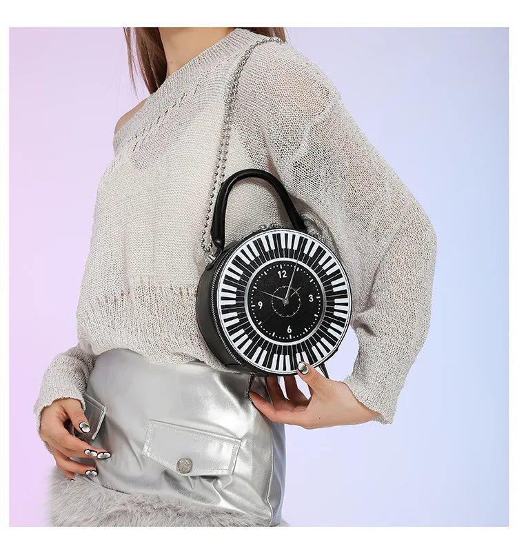 Bolso de hombro para mujer, bolso redondo creativo 2024, lindo bolso cruzado con forma de reloj, bolso pequeño con cadena para mujer