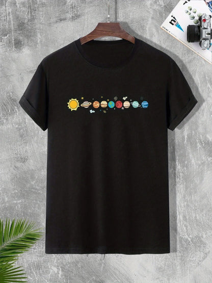 Camiseta de poliéster con estampado de astronauta y planetas de dibujos animados para mujer, la más vendida, camiseta de manga corta de verano de moda para mujer