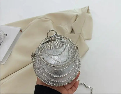 Bolso de noche de moda con incrustaciones de diamantes, bolso pequeño redondo para mujer, bolso de boda con forma de bola