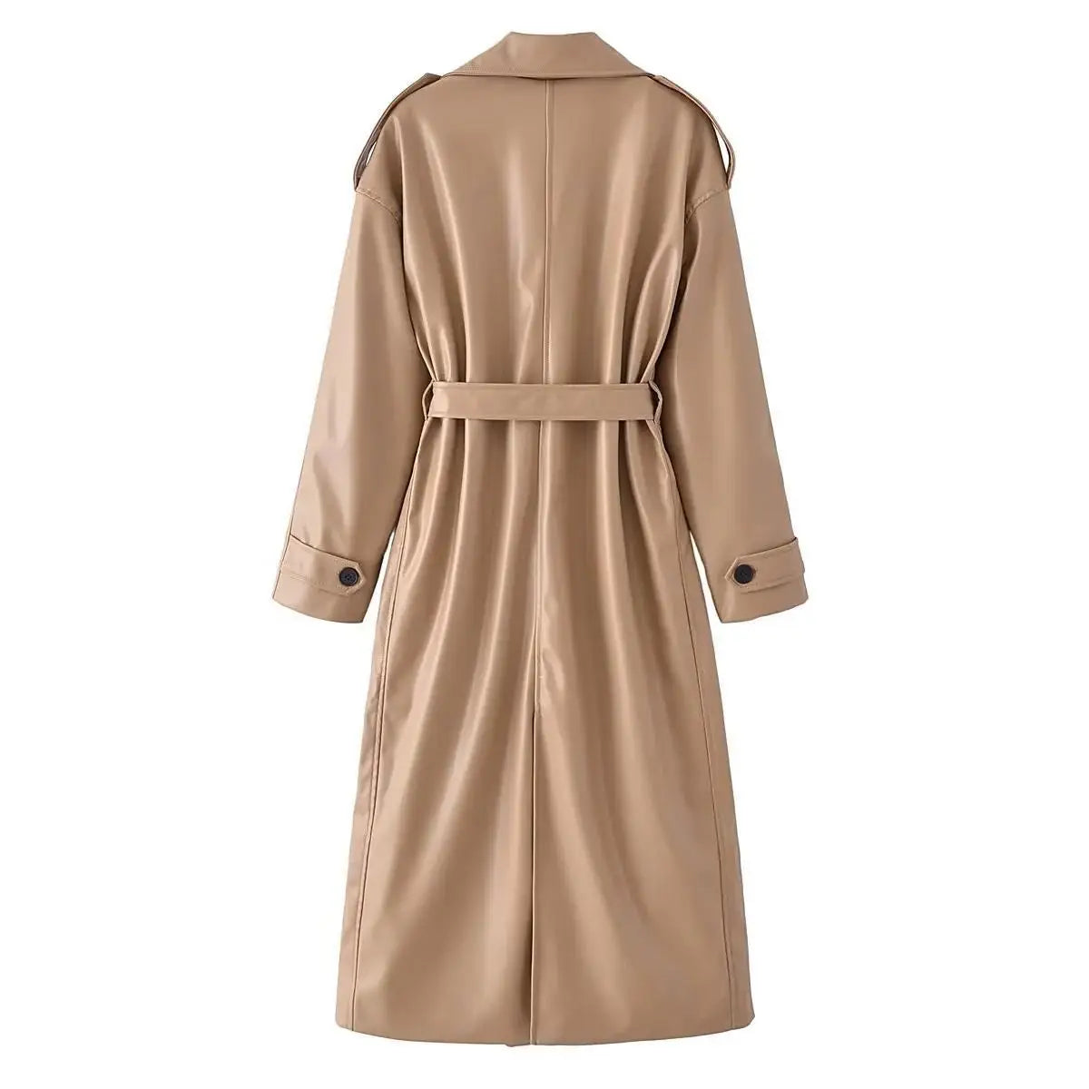 Suninheart Femmes Mode avec Ceinture Faux Cuir Trench Coat 2023 Été Vintage Manches Longues Poches Avant Femme Vêtements D'extérieur Chic