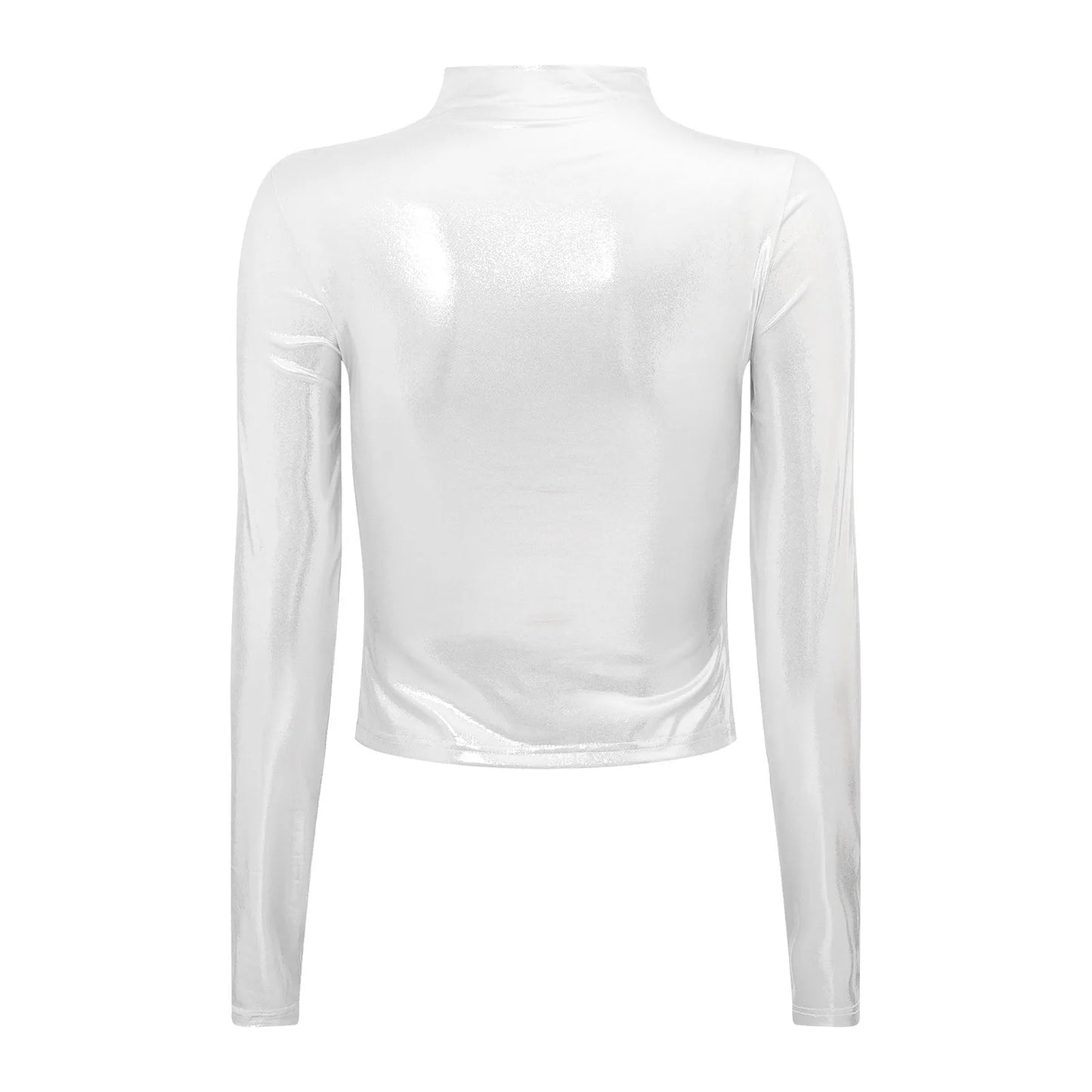 Womens y2k T-shirt 2024 Fashion Shiny Metallic Long Sleeve Mock Neck Slim Fit Tops Disco Party Clubwear Streetwear Popular Cloth