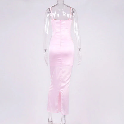 Vestido ajustado maxi de verano para mujer, recién llegado de 2022, vestido con tirantes finos rosa forrado, vestidos sexis para fiestas nocturnas y clubes de celebridades