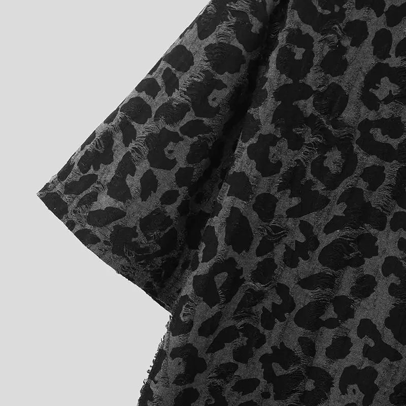 2024 Camiseta para hombre con estampado de leopardo, cuello redondo, manga corta, ropa de moda para hombre, ropa de calle, camisetas sueltas informales de verano, INCERUN