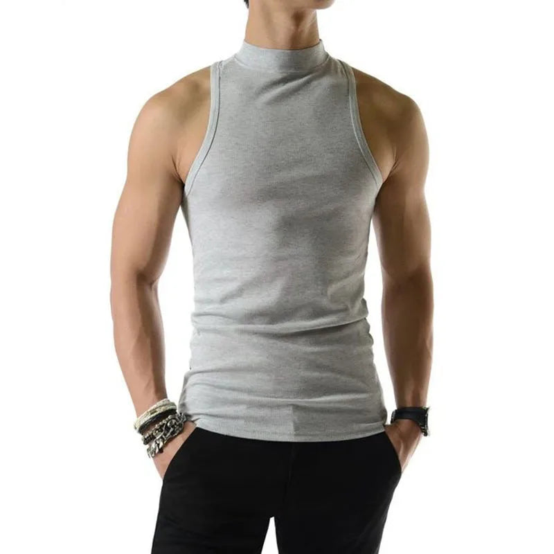 2023 Camisetas sin mangas para hombre, de color liso, cuello alto, sin mangas, de punto, informales, ropa de calle de verano, ropa de moda para hombre INCERUN S-5XL