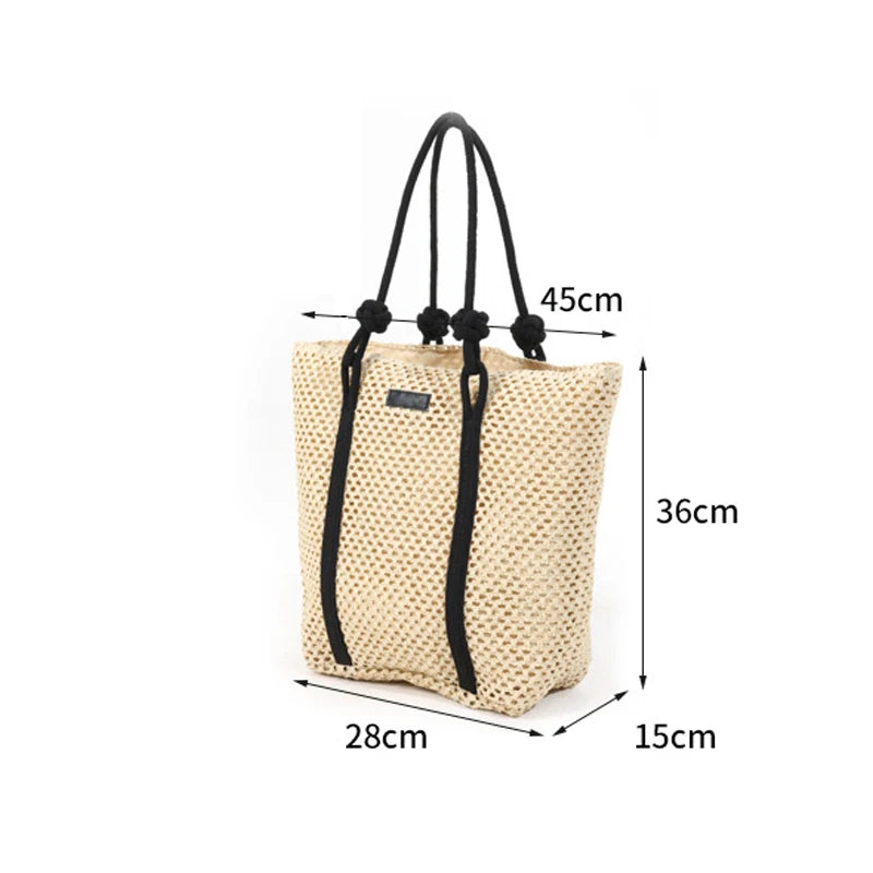 Casual Hollow Out Large Capacity Straw Tote Bag Weave Women Shoulder Bags Handmade Summer Beach Handbags Big Shopper Purses 2024