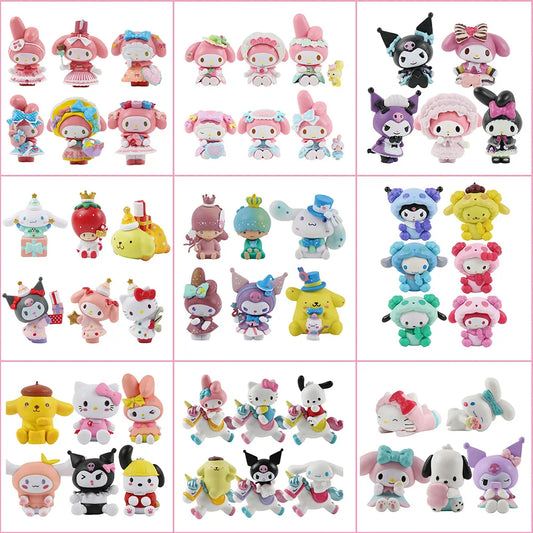 Juego de 6 figuras de anime Sanrio Kuromi Cinnamoroll My Melody, adornos pequeños, accesorios de bricolaje, regalos de Navidad, juguete