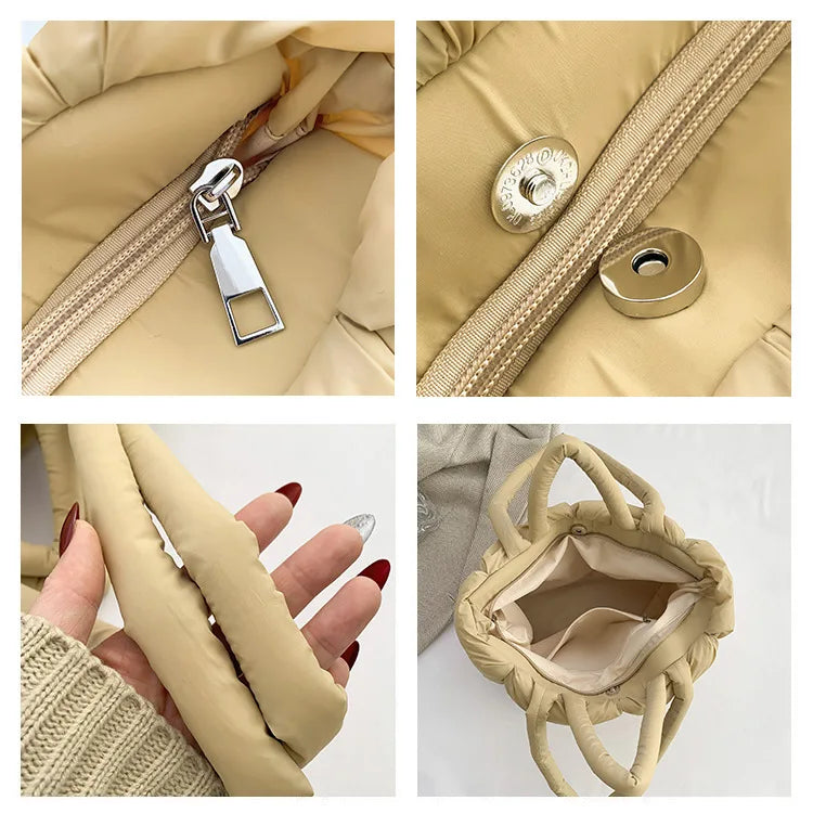 Bolso de mano acolchado suave y moderno para mujer, bandolera de nailon acolchada, bolso de mano de algodón cálido para invierno