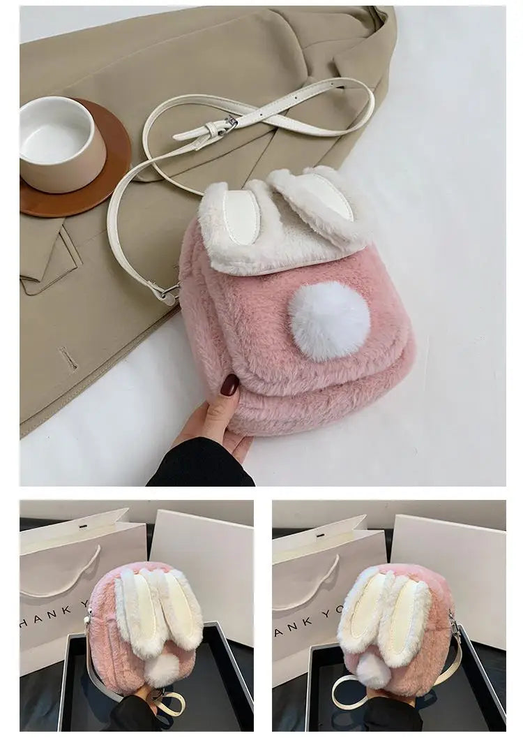 Plush Rabbit Single Shoulder Bag Doll Crossbody Bag For Girls 2024 New Cute Small Coin Wallet Phone Bag Toys For Children