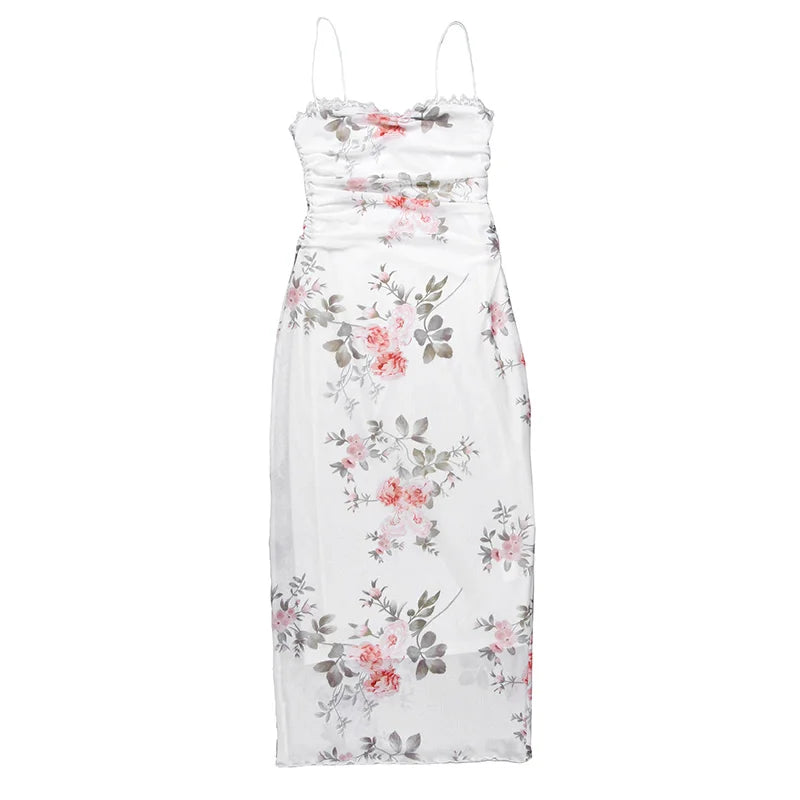 Elegante vestido con estampado de flores y tirantes para mujer, a la moda, con hombros descubiertos y espalda descubierta, vestidos elegantes para fiestas y clubes YJ23300SK