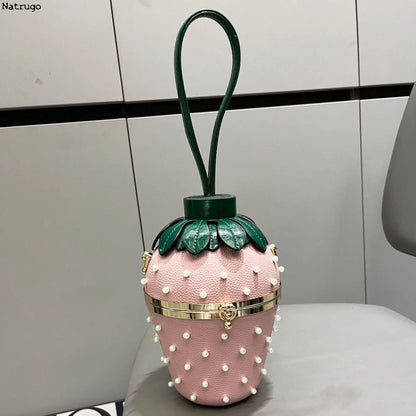 Fashion Luxury Designer Handbags Strawberry Shape Bucket Shoulder Bag For Women Rivet Leather Chain Ladies Crossbody Bag