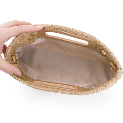 Bolsos de mano de paja de moda para mujer, bolsos de hombro tipo bandolera con cadenas, bolsos de playa de verano de tejido informal, bolsos de mano para vacaciones y fiestas 2024