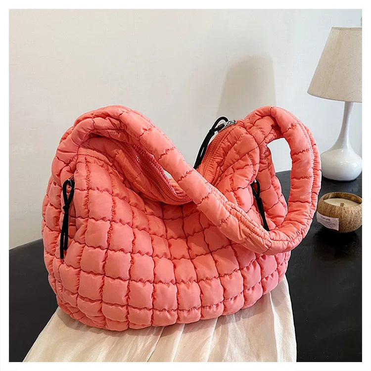 Bolsos de hombro casuales con frunces para mujer, bolsos cruzados acolchados, bolsos de mano de nailon de gran capacidad, bolsos grandes para compras